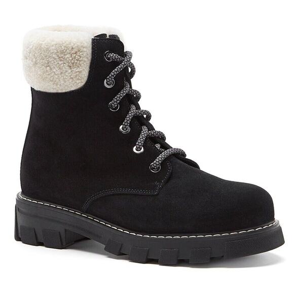 La Canadienne Andy Suede Sherling Winter Hiker Booties Black 11 NEW! $625